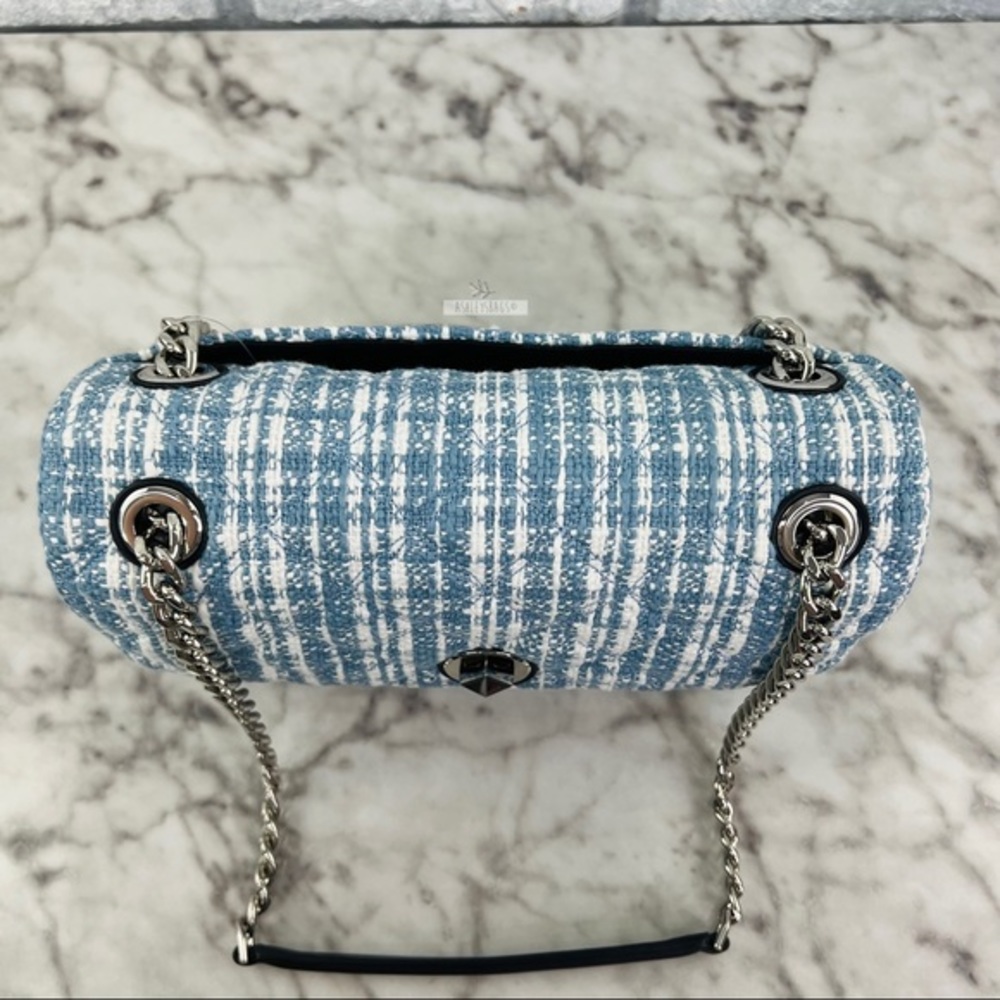 Kate Spade Natalia Denim Tweed Medium Flap Chain Shoulder Bag Crossbody - Picture 4 of 9